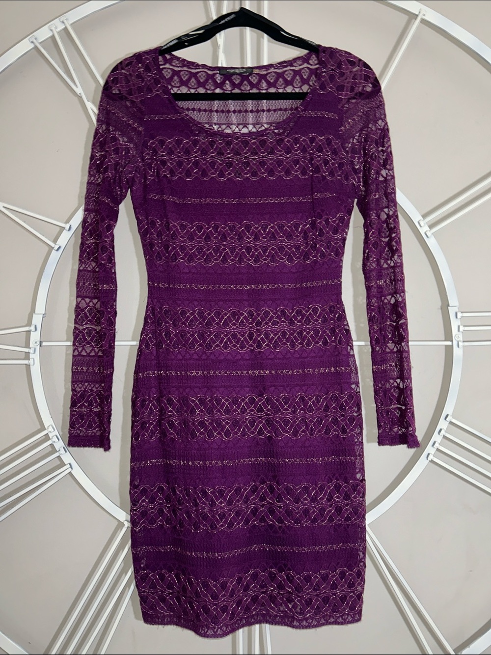 GUESS Los Angeles Purple Lace Long Sleeve Bodycon Dress